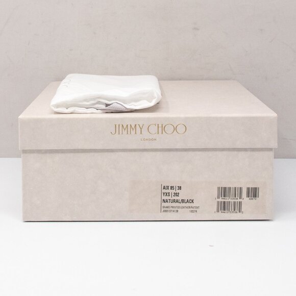 Jimmy Choo Aix Snake Print Natural/Black Leather Sandal Heels - Picture 6 of 7